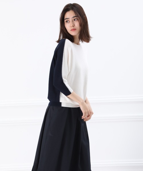 INED(イネド)の「ホールガーメント(R)カラーブロックニット《Cuoo》(ニット/セーター・レディース・サンドグレー/ブラウン/ネイビー・9号)」の3枚目の写真