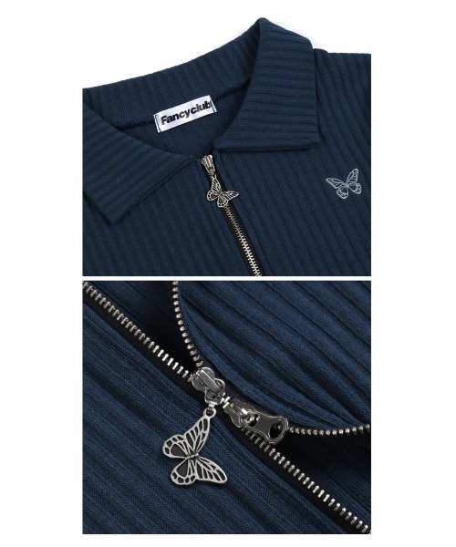 FANCY CLUB（ファンシークラブ）の「韓国ブランド NASTY FANCY CLUB ナスティーフアンシークラブ 2 WAY COLLAR ZIP-UP 長袖 ジップアップトップス 長袖トップス ショートカーディガン 短丈トップス ジップアップ 蝶々 韓国ファッション 韓国ストリート ストリートファッション y2k（カーディガン/ボレロ・レディース・アイボリー/ブルー/ブラック・ONE SIZE）」の6枚目の写真