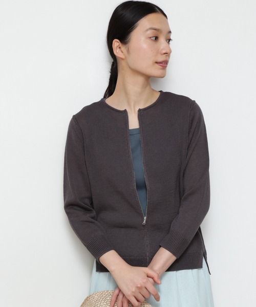 human woman（ヒューマンウーマン）の「◆ミドルゲージギマカーディガン（カーディガン/ボレロ・レディース・グレー/グレー系その他/グリーン/オレンジ・MEDIUM/LARGE）」の3枚目の写真