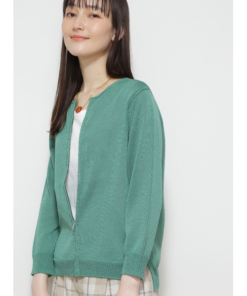 human woman（ヒューマンウーマン）の「◆ミドルゲージギマカーディガン（カーディガン/ボレロ・レディース・グレー/グレー系その他/グリーン/オレンジ・MEDIUM/LARGE）」の4枚目の写真