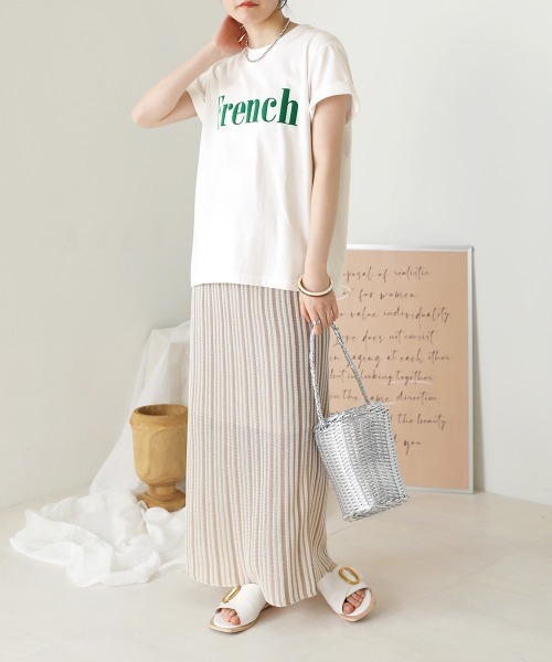Bab(バブ)の「FrenchフロッキーロゴTee(Tシャツ/カットソー・レディース・ベージュ/オフホワイト/チャコールグレー/ホワイト系・FREE)」の13枚目の写真