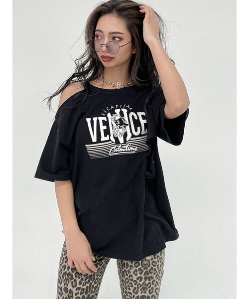 GYDA(ジェイダ)の「ESCAPISM CUTデザインTシャツ(Tシャツ/カットソー・レディース・オフホワイト/ブラック/ベージュ/グリーン・FREE)」の2枚目の写真