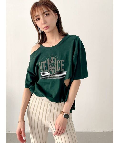 GYDA(ジェイダ)の「ESCAPISM CUTデザインTシャツ(Tシャツ/カットソー・レディース・オフホワイト/ブラック/ベージュ/グリーン・FREE)」の13枚目の写真