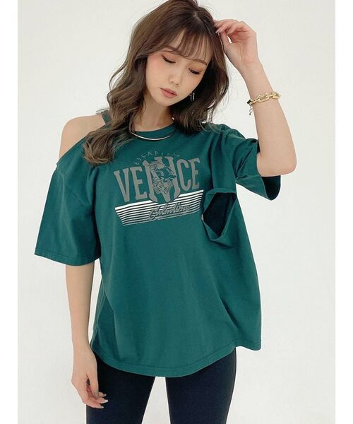 GYDA(ジェイダ)の「ESCAPISM CUTデザインTシャツ(Tシャツ/カットソー・レディース・オフホワイト/ブラック/ベージュ/グリーン・FREE)」の5枚目の写真