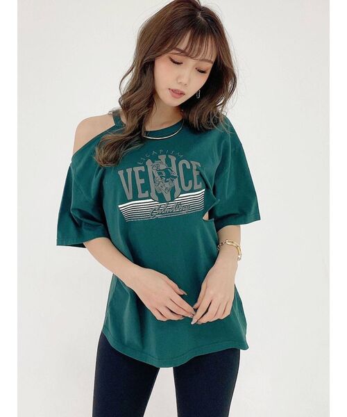 GYDA(ジェイダ)の「ESCAPISM CUTデザインTシャツ(Tシャツ/カットソー・レディース・オフホワイト/ブラック/ベージュ/グリーン・FREE)」の9枚目の写真