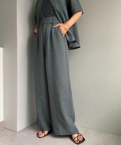 CIAOPANIC（チャオパニック）の「セットアップ可！リネンライクステッチワイドパンツ（その他パンツ・レディース・チャコールグレー/スカイブルー/グリーン・SMALL/MEDIUM）」の2枚目の写真