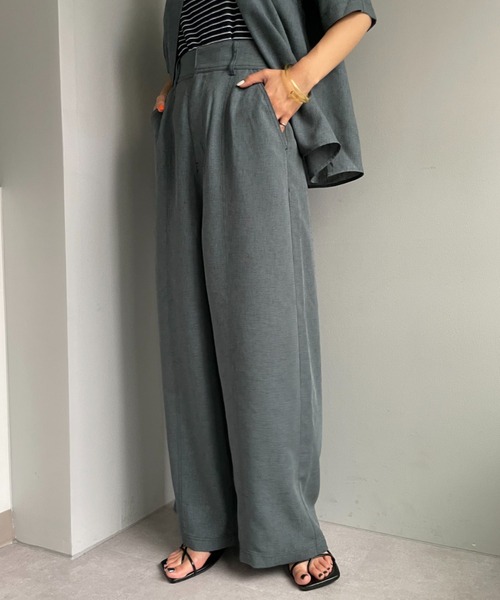 CIAOPANIC（チャオパニック）の「セットアップ可！リネンライクステッチワイドパンツ（その他パンツ・レディース・チャコールグレー/スカイブルー/グリーン・SMALL/MEDIUM）」の4枚目の写真