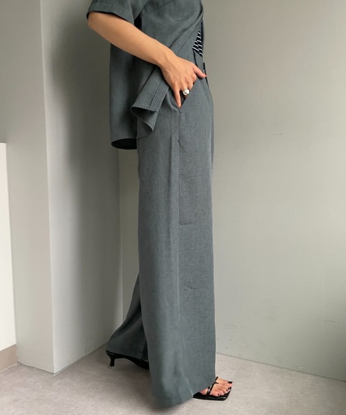 CIAOPANIC（チャオパニック）の「セットアップ可！リネンライクステッチワイドパンツ（その他パンツ・レディース・チャコールグレー/スカイブルー/グリーン・SMALL/MEDIUM）」の6枚目の写真
