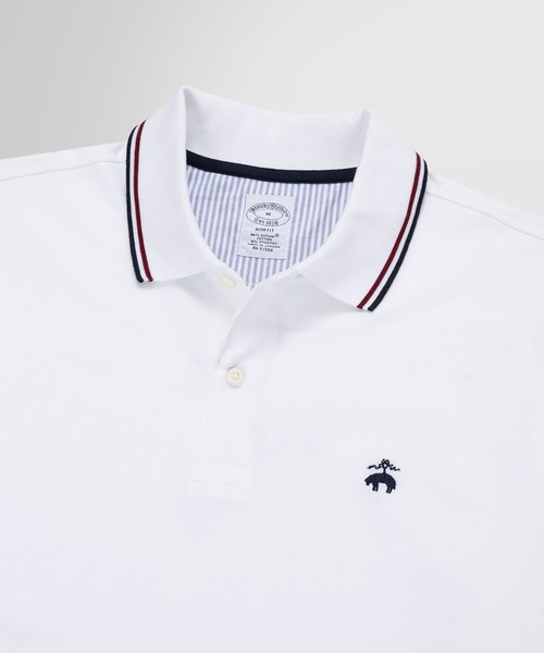 Brooks Brothers 新品未使用 ポロシャツ L ホワイト/ネイビー スーピマコットンストレッチ ピケ GFロゴ ポロシャツ Original