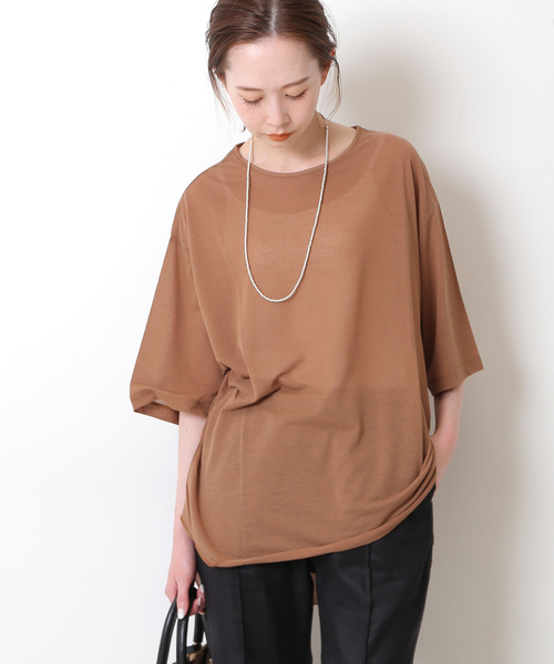 SLOBE IENA(スローブイエナ)の「【OUD/ウード】 シアーTシャツ(Tシャツ/カットソー・レディース・チャコールグレー/オレンジ/ブラウン・FREE)」の3枚目の写真
