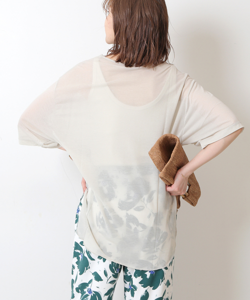 SLOBE IENA(スローブイエナ)の「【OUD/ウード】 シアーTシャツ(Tシャツ/カットソー・レディース・チャコールグレー/オレンジ/ブラウン・FREE)」の6枚目の写真