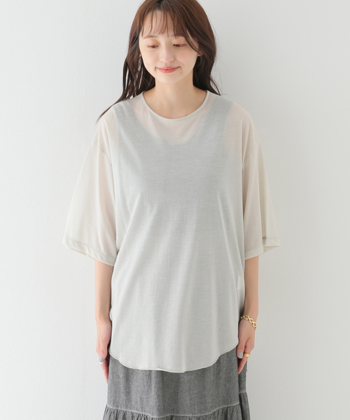 SLOBE IENA(スローブイエナ)の「【OUD/ウード】 シアーTシャツ(Tシャツ/カットソー・レディース・チャコールグレー/オレンジ/ブラウン・FREE)」の12枚目の写真