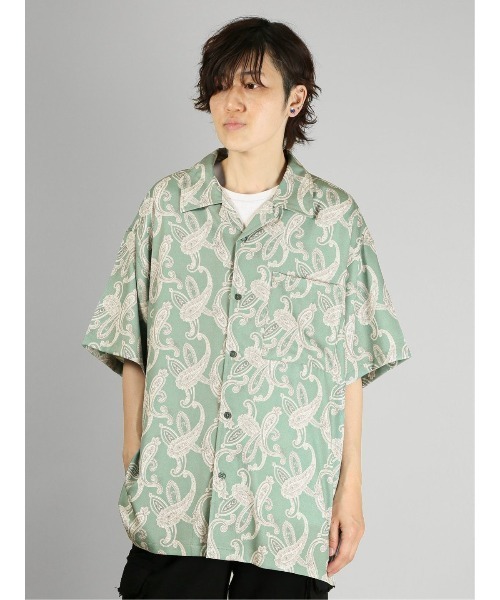 semantic design（セマンティックデザイン）の「【ストレッチ】セマンティックデザイン グラフィック オープンカラー半袖ルーズシャツ（シャツ/ブラウス・メンズ・グリーン系その他/パープル/ピンク系その他/ホワイト・LARGE/MEDIUM）」の3枚目の写真