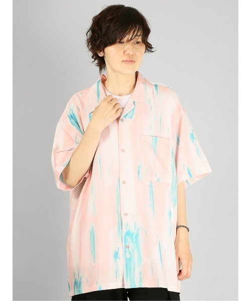 semantic design（セマンティックデザイン）の「【ストレッチ】セマンティックデザイン グラフィック オープンカラー半袖ルーズシャツ（シャツ/ブラウス・メンズ・グリーン系その他/パープル/ピンク系その他/ホワイト・LARGE/MEDIUM）」の4枚目の写真
