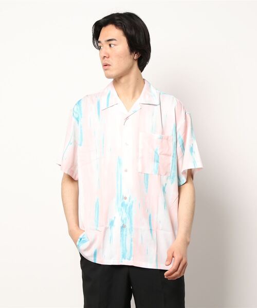 semantic design（セマンティックデザイン）の「【ストレッチ】セマンティックデザイン グラフィック オープンカラー半袖ルーズシャツ（シャツ/ブラウス・メンズ・グリーン系その他/パープル/ピンク系その他/ホワイト・LARGE/MEDIUM）」の7枚目の写真