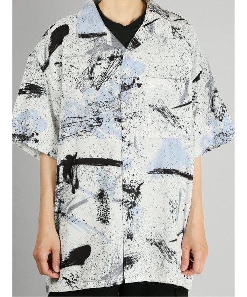semantic design（セマンティックデザイン）の「【ストレッチ】セマンティックデザイン グラフィック オープンカラー半袖ルーズシャツ（シャツ/ブラウス・メンズ・グリーン系その他/パープル/ピンク系その他/ホワイト・LARGE/MEDIUM）」の12枚目の写真