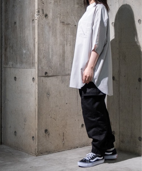 JOHN'S CLOSET(ジョンズクローゼット)の「【i】ブロードストライプバンドカラーシャツ 半袖(シャツ/ブラウス・メンズ・ブラック/ネイビー/グレー/グリーン・MEDIUM/LARGE/X-LARGE)」の17枚目の写真