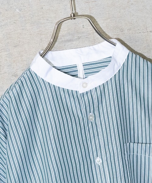 JOHN'S CLOSET(ジョンズクローゼット)の「【i】ブロードストライプバンドカラーシャツ 半袖(シャツ/ブラウス・メンズ・ブラック/ネイビー/グレー/グリーン・MEDIUM/LARGE/X-LARGE)」の14枚目の写真