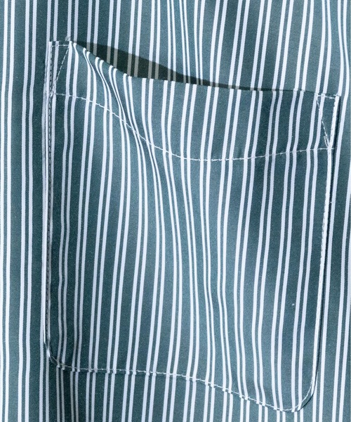 JOHN'S CLOSET(ジョンズクローゼット)の「【i】ブロードストライプバンドカラーシャツ 半袖(シャツ/ブラウス・メンズ・ブラック/ネイビー/グレー/グリーン・MEDIUM/LARGE/X-LARGE)」の5枚目の写真