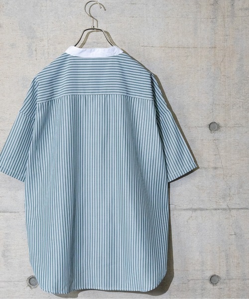JOHN'S CLOSET(ジョンズクローゼット)の「【i】ブロードストライプバンドカラーシャツ 半袖(シャツ/ブラウス・メンズ・ブラック/ネイビー/グレー/グリーン・MEDIUM/LARGE/X-LARGE)」の16枚目の写真