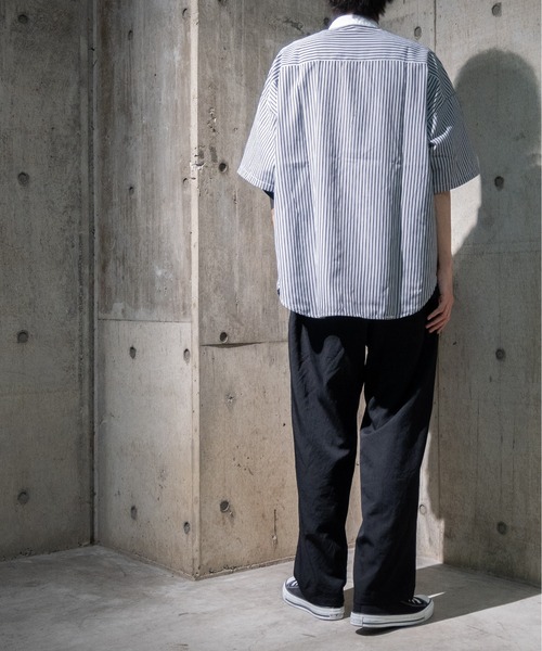 JOHN'S CLOSET(ジョンズクローゼット)の「【i】ブロードストライプバンドカラーシャツ 半袖(シャツ/ブラウス・メンズ・ブラック/ネイビー/グレー/グリーン・MEDIUM/LARGE/X-LARGE)」の15枚目の写真