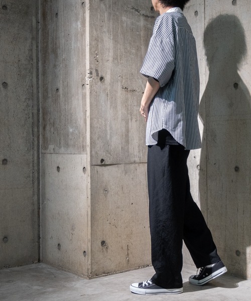 JOHN'S CLOSET(ジョンズクローゼット)の「【i】ブロードストライプバンドカラーシャツ 半袖(シャツ/ブラウス・メンズ・ブラック/ネイビー/グレー/グリーン・MEDIUM/LARGE/X-LARGE)」の13枚目の写真