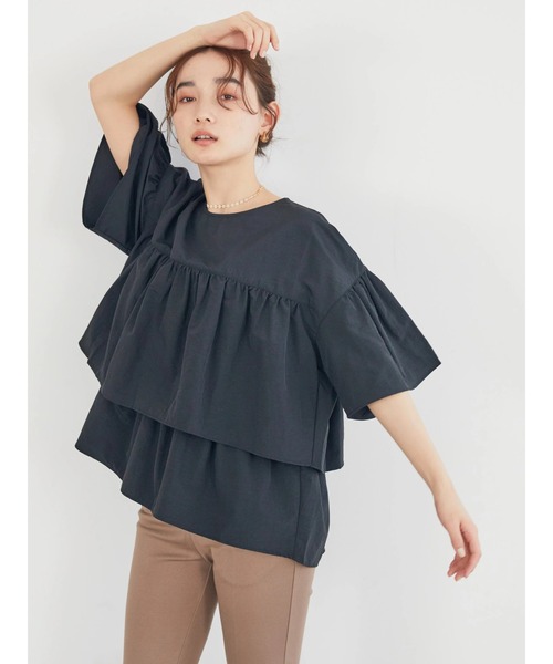 AMERICAN HOLIC(アメリカンホリック)の「ティアード5分袖ブラウス(シャツ/ブラウス・レディース・ブラック/オフホワイト・M/L)」の3枚目の写真