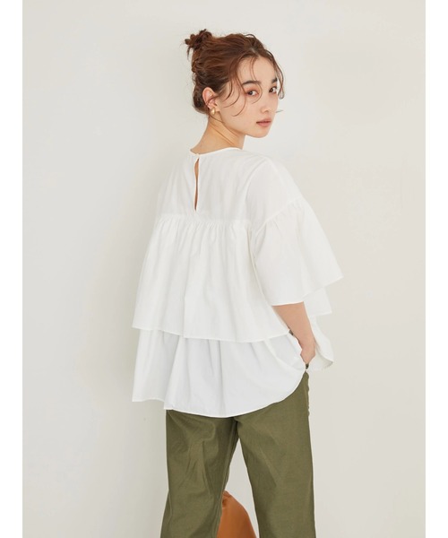 AMERICAN HOLIC(アメリカンホリック)の「ティアード5分袖ブラウス(シャツ/ブラウス・レディース・ブラック/オフホワイト・M/L)」の4枚目の写真