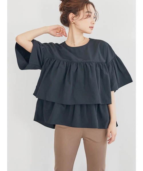 AMERICAN HOLIC(アメリカンホリック)の「ティアード5分袖ブラウス(シャツ/ブラウス・レディース・ブラック/オフホワイト・M/L)」の6枚目の写真