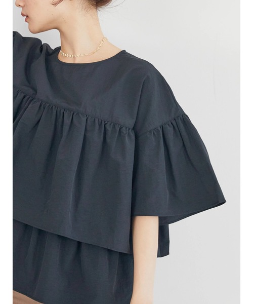 AMERICAN HOLIC(アメリカンホリック)の「ティアード5分袖ブラウス(シャツ/ブラウス・レディース・ブラック/オフホワイト・M/L)」の7枚目の写真