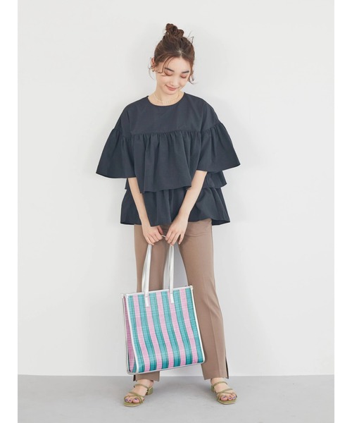 AMERICAN HOLIC(アメリカンホリック)の「ティアード5分袖ブラウス(シャツ/ブラウス・レディース・ブラック/オフホワイト・M/L)」の10枚目の写真