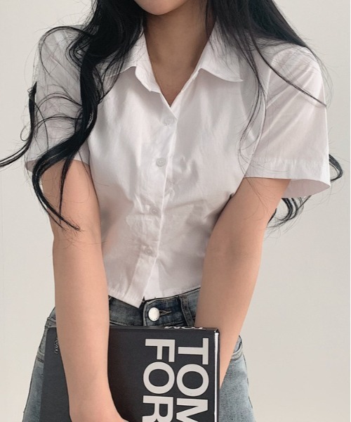 SONA(ソナ)の「SONYUNARA バックシャーリングクロップ半袖シャツ(シャツ/ブラウス・レディース・スカイブルー/アイボリー/ブラック・FREE)」の10枚目の写真