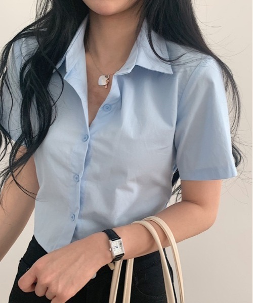 SONA(ソナ)の「SONYUNARA バックシャーリングクロップ半袖シャツ(シャツ/ブラウス・レディース・スカイブルー/アイボリー/ブラック・FREE)」の20枚目の写真
