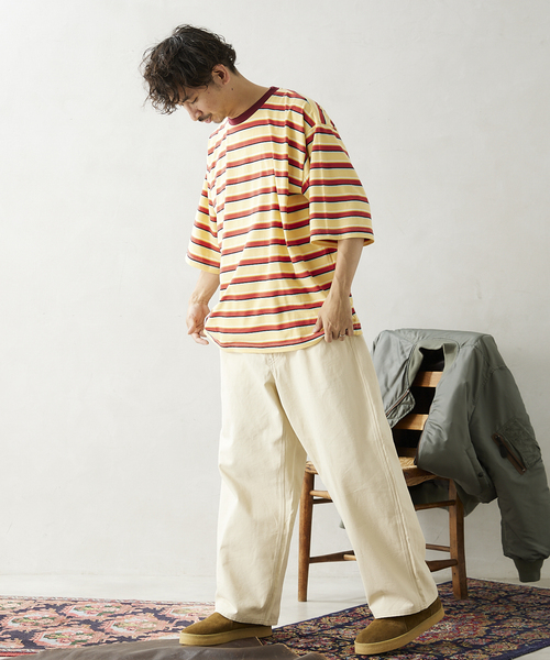 JOURNAL STANDARD relume（ジャーナルスタンダード　レリューム）の「【Allen A / アレンエー】別注 マルチボーダー半袖Tシャツ（Tシャツ/カットソー・メンズ・ライトグリーン/タン/パープル系その他/Yellow・MEDIUM/LARGE）」の5枚目の写真