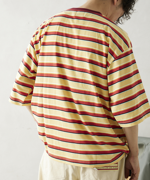 JOURNAL STANDARD relume（ジャーナルスタンダード　レリューム）の「【Allen A / アレンエー】別注 マルチボーダー半袖Tシャツ（Tシャツ/カットソー・メンズ・ライトグリーン/タン/パープル系その他/Yellow・MEDIUM/LARGE）」の8枚目の写真