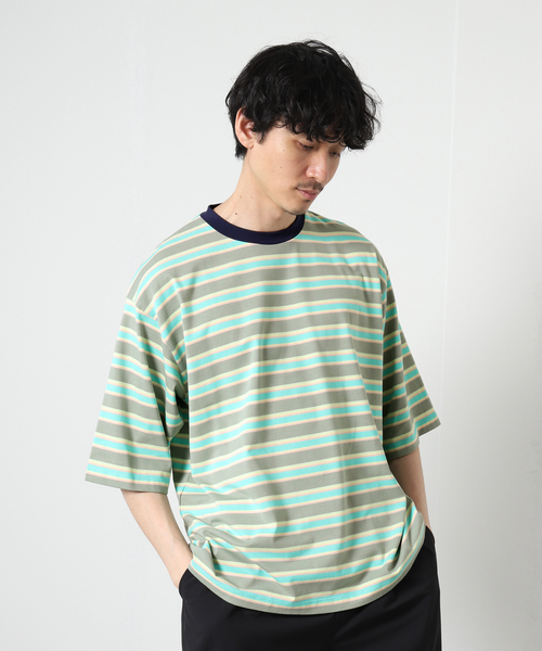 JOURNAL STANDARD relume（ジャーナルスタンダード　レリューム）の「【Allen A / アレンエー】別注 マルチボーダー半袖Tシャツ（Tシャツ/カットソー・メンズ・ライトグリーン/タン/パープル系その他/Yellow・MEDIUM/LARGE）」の9枚目の写真