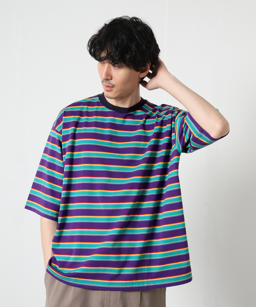 JOURNAL STANDARD relume（ジャーナルスタンダード　レリューム）の「【Allen A / アレンエー】別注 マルチボーダー半袖Tシャツ（Tシャツ/カットソー・メンズ・ライトグリーン/タン/パープル系その他/Yellow・MEDIUM/LARGE）」の10枚目の写真