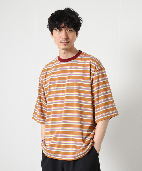 JOURNAL STANDARD relume（ジャーナルスタンダード　レリューム）の「【Allen A / アレンエー】別注 マルチボーダー半袖Tシャツ（Tシャツ/カットソー・メンズ・ライトグリーン/タン/パープル系その他/Yellow・MEDIUM/LARGE）」の12枚目の写真