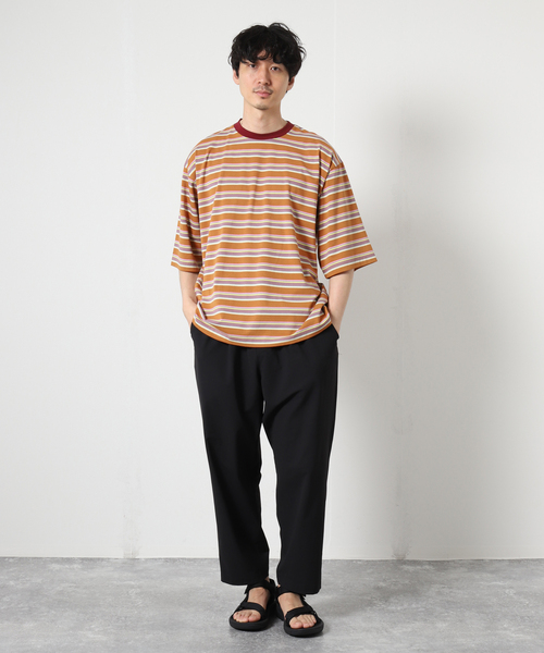 JOURNAL STANDARD relume（ジャーナルスタンダード　レリューム）の「【Allen A / アレンエー】別注 マルチボーダー半袖Tシャツ（Tシャツ/カットソー・メンズ・ライトグリーン/タン/パープル系その他/Yellow・MEDIUM/LARGE）」の13枚目の写真