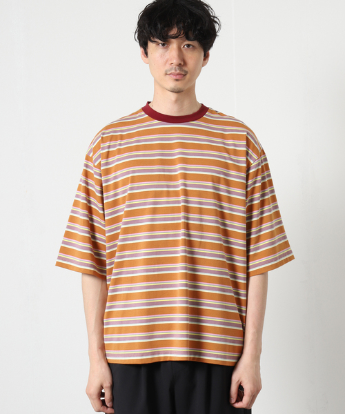JOURNAL STANDARD relume（ジャーナルスタンダード　レリューム）の「【Allen A / アレンエー】別注 マルチボーダー半袖Tシャツ（Tシャツ/カットソー・メンズ・ライトグリーン/タン/パープル系その他/Yellow・MEDIUM/LARGE）」の14枚目の写真