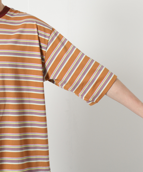 JOURNAL STANDARD relume（ジャーナルスタンダード　レリューム）の「【Allen A / アレンエー】別注 マルチボーダー半袖Tシャツ（Tシャツ/カットソー・メンズ・ライトグリーン/タン/パープル系その他/Yellow・MEDIUM/LARGE）」の19枚目の写真