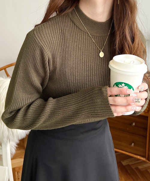 moment+（モーメントプラス）の「【累計販売枚数6万枚突破！】12G ボトルネックカラーリブニットプルオーバー（ニット/セーター・レディース・チャコールグレー/ブラック/カーキ/オレンジ/ブルー/アイボリー/ボルドー/グレイッシュベージュ/ネイビー/ブラウン/ダークグリーン・M/L）」の12枚目の写真