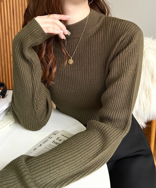 moment+（モーメントプラス）の「【累計販売枚数6万枚突破！】12G ボトルネックカラーリブニットプルオーバー（ニット/セーター・レディース・チャコールグレー/ブラック/カーキ/オレンジ/ブルー/アイボリー/ボルドー/グレイッシュベージュ/ネイビー/ブラウン/ダークグリーン・M/L）」の14枚目の写真