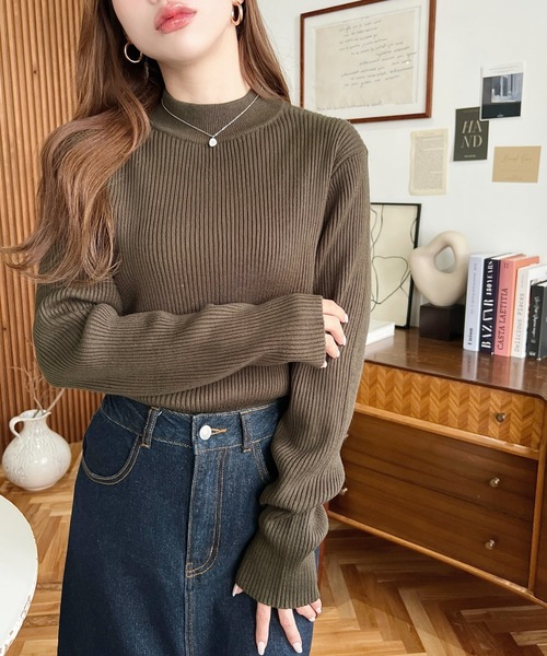 moment+（モーメントプラス）の「【累計販売枚数6万枚突破！】12G ボトルネックカラーリブニットプルオーバー（ニット/セーター・レディース・チャコールグレー/ブラック/カーキ/オレンジ/ブルー/アイボリー/ボルドー/グレイッシュベージュ/ネイビー/ブラウン/ダークグリーン・M/L）」の17枚目の写真