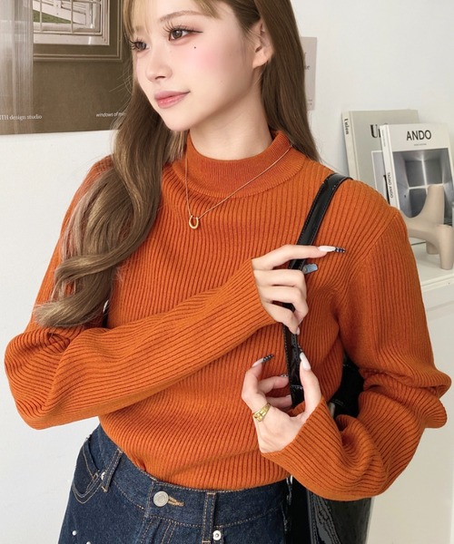 ボトルネックリブニット/フリーサイズ/全2色/ セール】【累計販売枚数5万枚突破！】12G ボトルネック