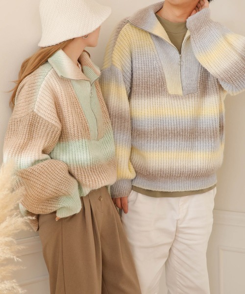apollonstore ブラウングラデーションニットビーニー apollonstore gradation Knit brown ビーニー 帽子