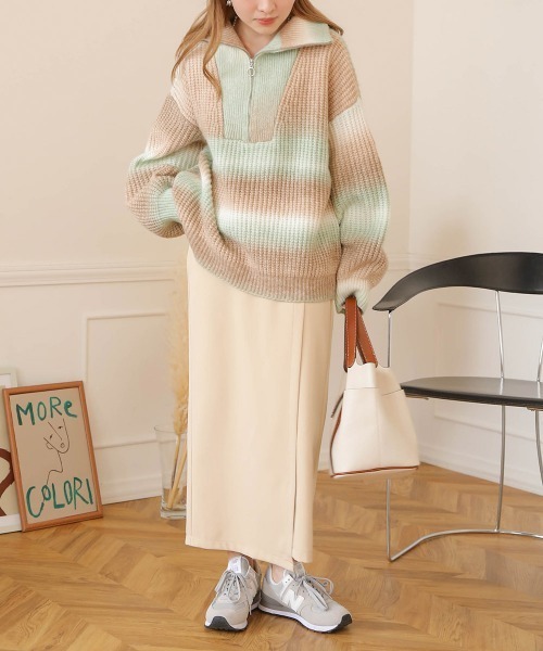 【美品】90s グラデーションニット fantasie di settembre セール】グラデーションニットハーフジッププルオーバー（ニット