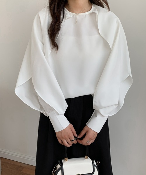 ELLIE ボリュームスリーブブラウス【WHITE】 ボリュームスリーブショートニット【WHITE】 – ELLIE