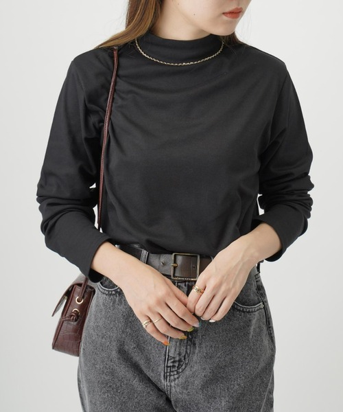 HONEYSUCKLE ROSE（ハニーサックルローズ）の「【HONEYSUCKLE ROSE】モックネックロンＴ（Tシャツ/カットソー・レディース・グリーン/ブルー/イエロー/ホワイト/ブラック/ブラウン・S/M/L）」の3枚目の写真