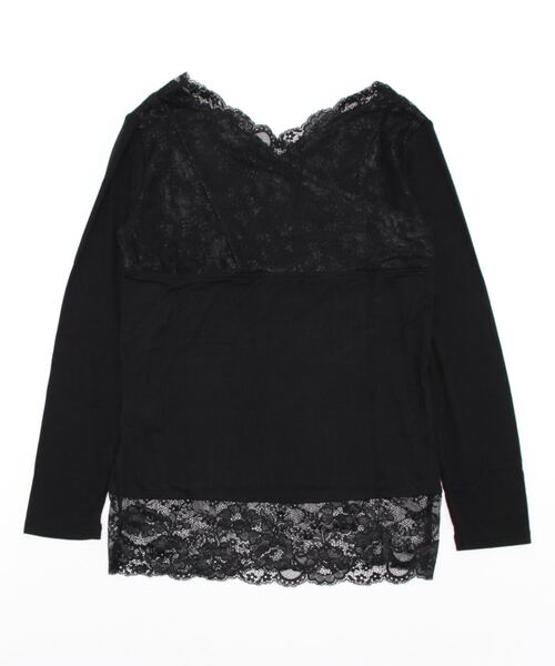 ELVENCE DEUX(エルベンスドゥ)の「テレコレースツカイVネック(Tシャツ/カットソー・レディース・ブラック/ベージュ/オフホワイト・MEDIUM/LARGE)」の4枚目の写真